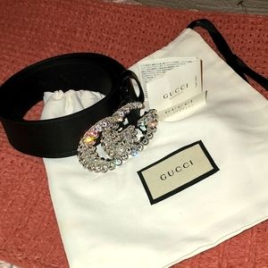 Gucci GG Crystal Buckle Leather Belt